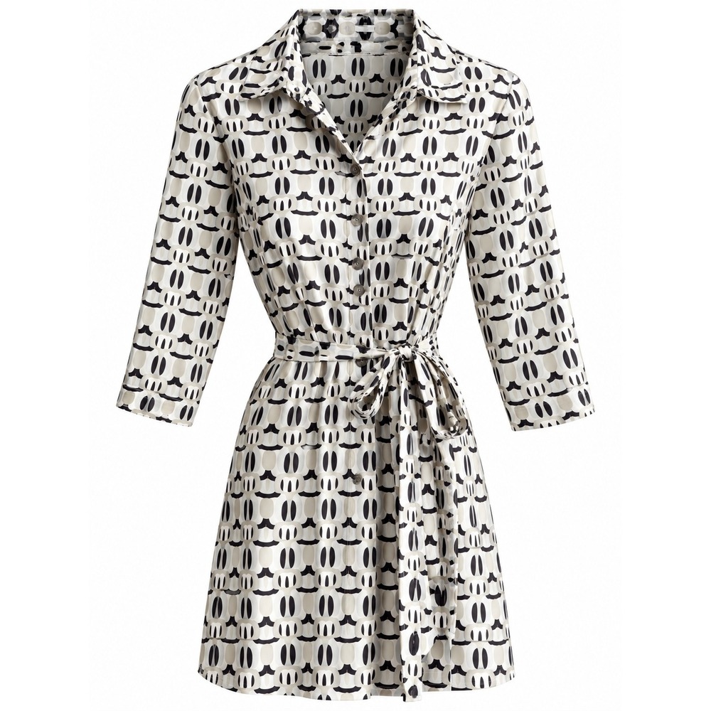 EDJ French Dressing Women's Size 10 Geometric Shirt Dress Belted Midi